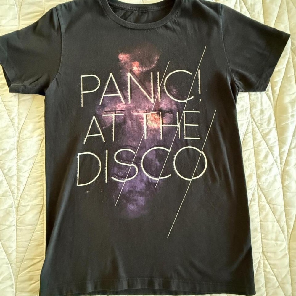 Panic! At The Disco Galaxy Graphic Band T-Shirt Black Short Sleeve Crew Neck Tee